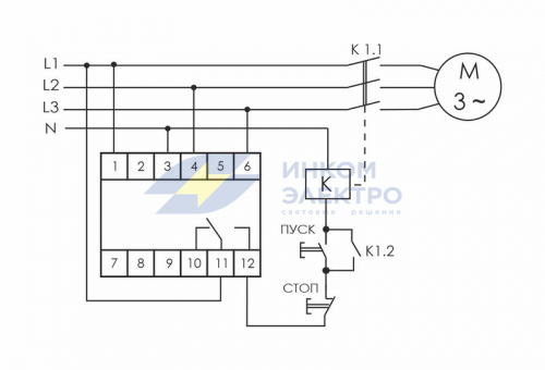 Реле контроля фаз CZF-310 (1 модуль; монтаж на DIN-рейке; 3х400/230+N 8А 1NO/NC IP20) F&F EA04.001.005 фото 2