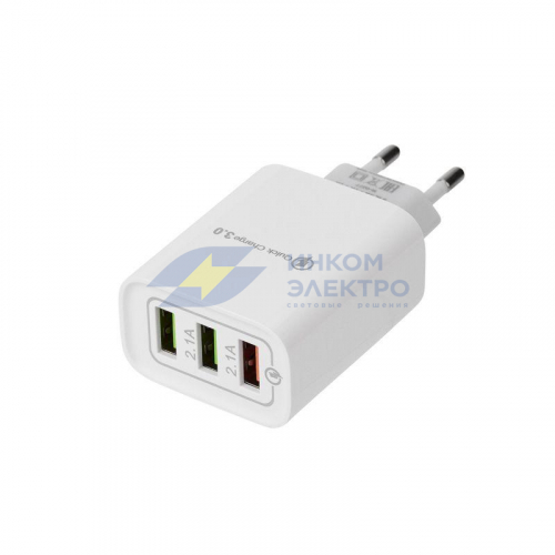 Устройство зарядное сетевое для iPhone/iPad 3 x USB 5В 3А + 1А + 1А бел. Rexant 16-0277 фото 6