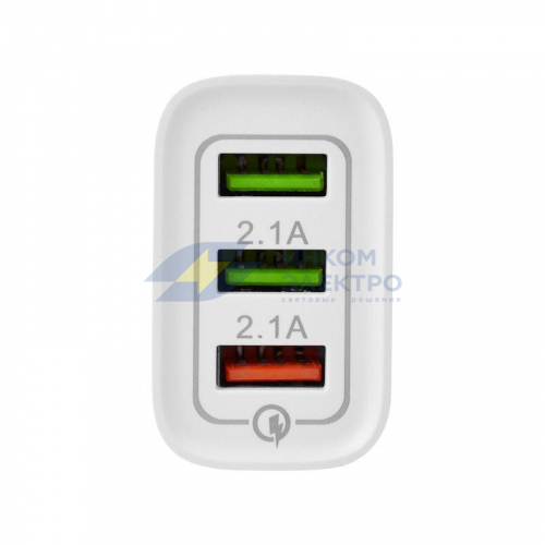 Устройство зарядное сетевое для iPhone/iPad 3 x USB 5В 3А + 1А + 1А бел. Rexant 16-0277 фото 2