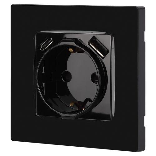 Розетка Эра12 12-4108-06 16А 250В 2P+E с USB type-A+C 5В-3А защ. шторки черн. Эра Б0067746 фото 6 Розетка Эра12 12-4108-06 16А 250В 2P+E с USB type-A+C 5В-3А защ. шторки черн. Эра Б0067746 фото 6