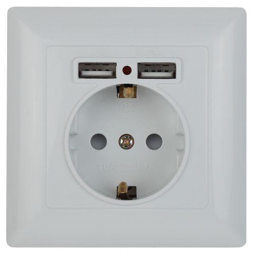 Розетка 1-м СП Solo 4-410-01 16А IP20 250В 2хUSB P+E Schuko с заземл. защ. шторки бел. Intro Б0053713 Розетка 1-м СП Solo 4-410-01 16А IP20 250В 2хUSB P+E Schuko с заземл. защ. шторки бел. Intro Б0053713