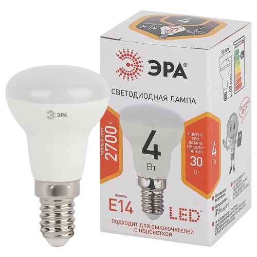 Лампа светодиодная smd R39-4w-827-E14 ЭРА Б0017225 Лампа светодиодная smd R39-4w-827-E14 ЭРА Б0017225