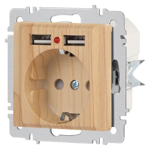 Розетка 1-м СП Accent 6-410-11 16А IP20 250В P+E Schuko + 2хUSB защ. шторки сосна Intro Б0063720 фото 5 Розетка 1-м СП Accent 6-410-11 16А IP20 250В P+E Schuko + 2хUSB защ. шторки сосна Intro Б0063720 фото 5