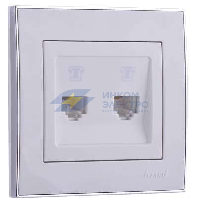 Розетка телефонная 2-м СП Rain RJ11 с хром. боковой вставкой бел. LEZARD 703-0225-138 Розетка телефонная 2-м СП Rain RJ11 с хром. боковой вставкой бел. LEZARD 703-0225-138