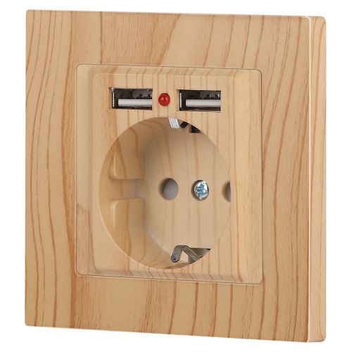 Розетка 1-м СП Accent 6-410-11 16А IP20 250В P+E Schuko + 2хUSB защ. шторки сосна Intro Б0063720 фото 6 Розетка 1-м СП Accent 6-410-11 16А IP20 250В P+E Schuko + 2хUSB защ. шторки сосна Intro Б0063720 фото 6