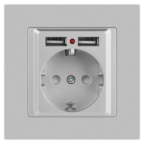 Розетка 1-м СП Accent 6-410-03 16А IP20 250В P+E Schuko + 2хUSB защ. шторки алюм. Intro Б0063694 фото 3 Розетка 1-м СП Accent 6-410-03 16А IP20 250В P+E Schuko + 2хUSB защ. шторки алюм. Intro Б0063694 фото 3