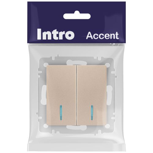 Выключатель 2-кл. СП Accent 6-105-04 10А IP20 250В с подсветкой AL/CU шампань Intro Б0063513 фото 2 Выключатель 2-кл. СП Accent 6-105-04 10А IP20 250В с подсветкой AL/CU шампань Intro Б0063513 фото 2