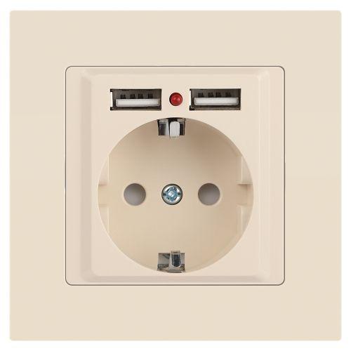 Розетка 1-м СП Accent 6-410-02 16А IP20 250В P+E Schuko + 2хUSB защ. шторки сл. кость Intro Б0063692 фото 3 Розетка 1-м СП Accent 6-410-02 16А IP20 250В P+E Schuko + 2хUSB защ. шторки сл. кость Intro Б0063692 фото 3