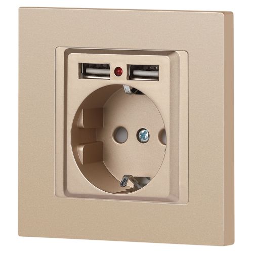 Розетка 1-м СП Accent 6-410-04 16А IP20 250В P+E Schuko + 2хUSB защ. шторки шампань Intro Б0063696 фото 6 Розетка 1-м СП Accent 6-410-04 16А IP20 250В P+E Schuko + 2хUSB защ. шторки шампань Intro Б0063696 фото 6