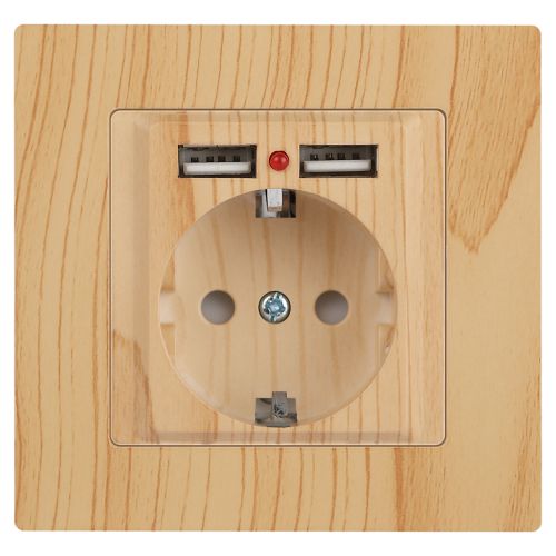 Розетка 1-м СП Accent 6-410-11 16А IP20 250В P+E Schuko + 2хUSB защ. шторки сосна Intro Б0063720 фото 3 Розетка 1-м СП Accent 6-410-11 16А IP20 250В P+E Schuko + 2хUSB защ. шторки сосна Intro Б0063720 фото 3