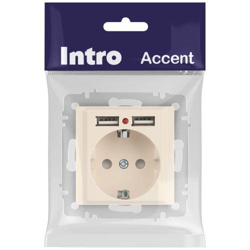 Розетка 1-м СП Accent 6-410-02 16А IP20 250В P+E Schuko + 2хUSB защ. шторки сл. кость Intro Б0063692 фото 2 Розетка 1-м СП Accent 6-410-02 16А IP20 250В P+E Schuko + 2хUSB защ. шторки сл. кость Intro Б0063692 фото 2