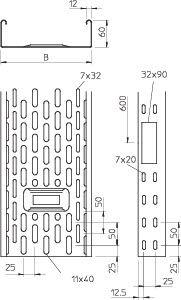 Лоток листовой перфорированный 400х60 L3000 сталь 1мм IKS 640 FS OBO 6087159 фото 2 Лоток листовой перфорированный 400х60 L3000 сталь 1мм IKS 640 FS OBO 6087159 фото 2