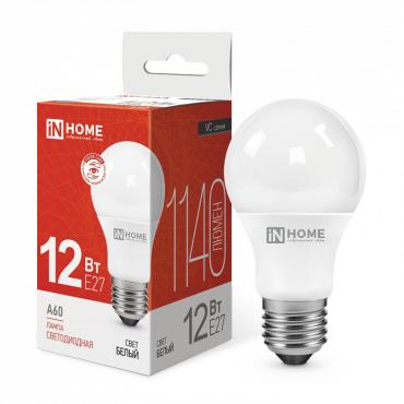 Лампа светодиодная LED-A60-VC 12Вт грушевидная 4000К нейтр. бел. E27 1140лм 230В IN HOME 4690612020242 Лампа светодиодная LED-A60-VC 12Вт грушевидная 4000К нейтр. бел. E27 1140лм 230В IN HOME 4690612020242