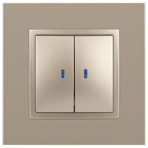 Выключатель 2-кл. СП Elegance 14-1105-04 10А IP20 250В 10AX с подсветкой механизм шампань Эра Б0034240 фото 3 Выключатель 2-кл. СП Elegance 14-1105-04 10А IP20 250В 10AX с подсветкой механизм шампань Эра Б0034240 фото 3