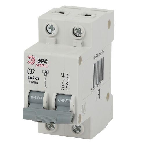 Выключатель автоматический модульный 2п C 32А 4.5кА ВА 47-29 SIMPLE-mod-15 ЭРА Б0039232 Выключатель автоматический модульный 2п C 32А 4.5кА ВА 47-29 SIMPLE-mod-15 ЭРА Б0039232