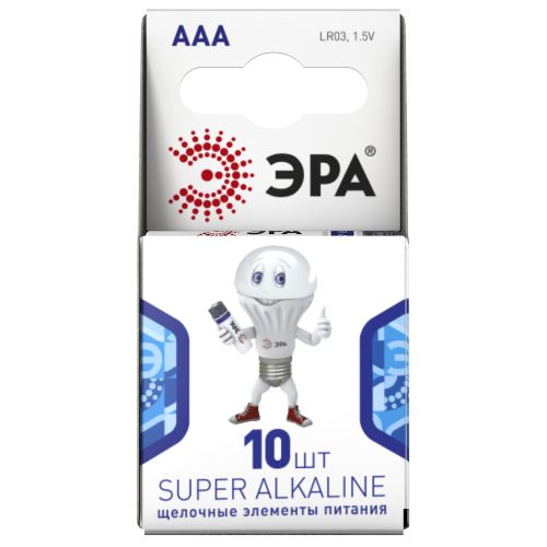 Элемент питания алкалиновый AAA/LR03 LR03-10BL компактный (блист.10шт) Эра Б0002728 Элемент питания алкалиновый AAA/LR03 LR03-10BL компактный (блист.10шт) Эра Б0002728
