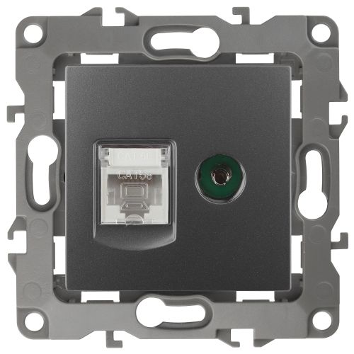 Розетка компьютерная + телевизионная Эра12 12-3110-12 RJ45 + TV IP20 графит Эра Б0027447 Розетка компьютерная + телевизионная Эра12 12-3110-12 RJ45 + TV IP20 графит Эра Б0027447
