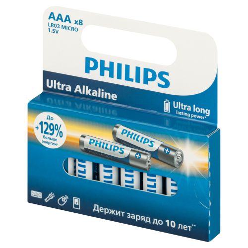 Элемент питания алкалиновый AAA/LR03 1.5В Ultra (уп.8шт) Philips Б0064649 Элемент питания алкалиновый AAA/LR03 1.5В Ultra (уп.8шт) Philips Б0064649
