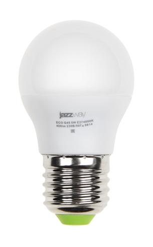 Лампа светодиодная PLED-ECO 5Вт G45 шар матовая 4000К нейтр. бел. E27 400лм 230В 50Гц JazzWay 1036988A Лампа светодиодная PLED-ECO 5Вт G45 шар матовая 4000К нейтр. бел. E27 400лм 230В 50Гц JazzWay 1036988A