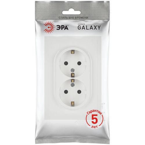 Розетка 2-м СП Galaxy 16А IP20 250В с заземл. бел. матов. Эра Б0070691 фото 2 Розетка 2-м СП Galaxy 16А IP20 250В с заземл. бел. матов. Эра Б0070691 фото 2