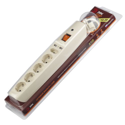 Удлинитель с сетевым фильтром 5х2м с заземл. 10А IP20 U-5es-2m-I 2хUSB ПВС 3х0.75 с выкл. защ. шторки сл. кость Эра C0043328 фото 3 Удлинитель с сетевым фильтром 5х2м с заземл. 10А IP20 U-5es-2m-I 2хUSB ПВС 3х0.75 с выкл. защ. шторки сл. кость Эра C0043328 фото 3