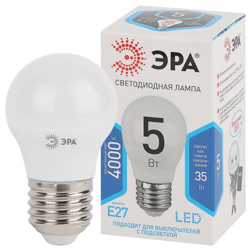 Лампа светодиодная P45-5w-840-E27 шар 400лм ЭРА Б0017220/Б0028488 Лампа светодиодная P45-5w-840-E27 шар 400лм ЭРА Б0017220/Б0028488