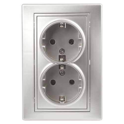 Розетка 2-м СП Plano 1-205-03 16А IP20 250В 2х2P+E Schuko алюм. Intro Б0053917 Розетка 2-м СП Plano 1-205-03 16А IP20 250В 2х2P+E Schuko алюм. Intro Б0053917