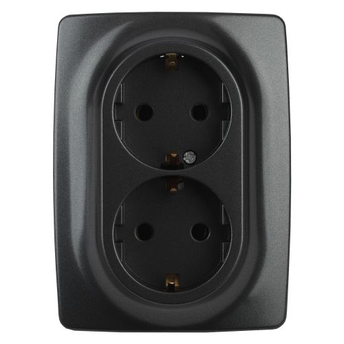 Розетка 2-м СП Эра12 12-2108-05 16А IP20 250В 2х2P+E Schuko защ. шторки антрацит Эра Б0036446 Розетка 2-м СП Эра12 12-2108-05 16А IP20 250В 2х2P+E Schuko защ. шторки антрацит Эра Б0036446
