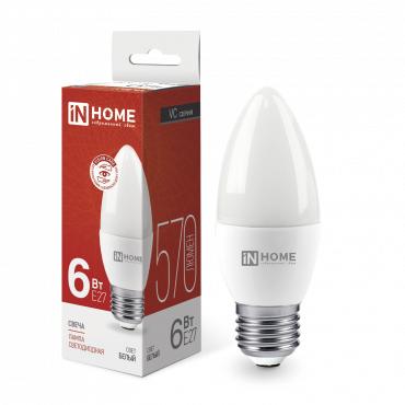 Лампа светодиодная LED-СВЕЧА-VC 6Вт свеча 4000К нейтр. бел. E27 570лм 230В IN HOME 4690612020419 Лампа светодиодная LED-СВЕЧА-VC 6Вт свеча 4000К нейтр. бел. E27 570лм 230В IN HOME 4690612020419