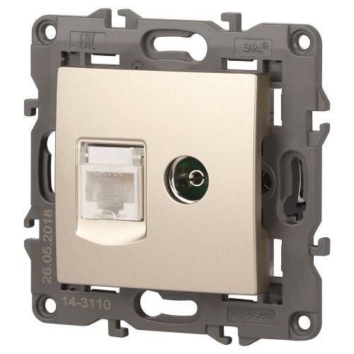 Розетка компьютерная + телевизионная 2-м Elegance 14-3110-04 RJ45 + TV IP20 механизм шампань Эра Б0034317 фото 5 Розетка компьютерная + телевизионная 2-м Elegance 14-3110-04 RJ45 + TV IP20 механизм шампань Эра Б0034317 фото 5
