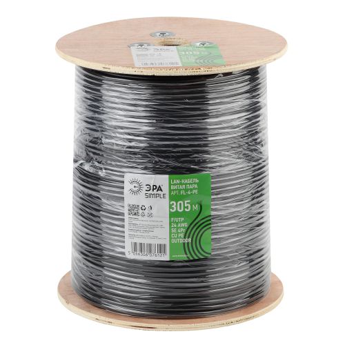 Кабель витая пара F/UTP кат.5E 4х2х24 AWG CU PE OUTDOOR SIMPLE (уп.305м) Эра Б0044686 фото 2 Кабель витая пара F/UTP кат.5E 4х2х24 AWG CU PE OUTDOOR SIMPLE (уп.305м) Эра Б0044686 фото 2