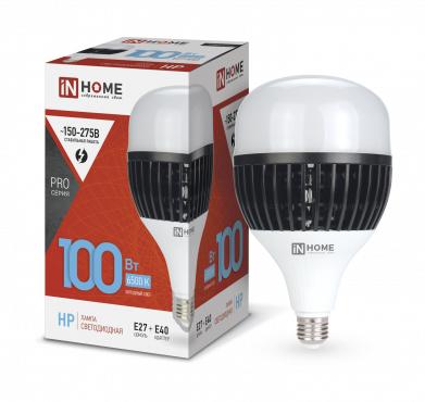 Лампа светодиодная LED-HP-PRO 100Вт грушевидная 6500К холод. бел. E27 9500лм 150-275В с адаптером E40 бел. IN HOME 4690612035697 Лампа светодиодная LED-HP-PRO 100Вт грушевидная 6500К холод. бел. E27 9500лм 150-275В с адаптером E40 бел. IN HOME 4690612035697