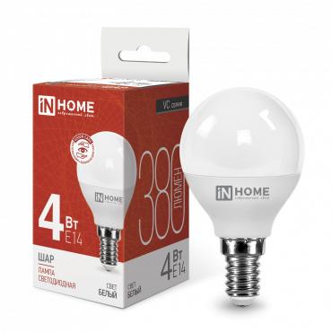 Лампа светодиодная LED-ШАР-VC 4Вт шар 4000К нейтр. бел. E14 380лм 150-275В IN HOME 4690612030531 Лампа светодиодная LED-ШАР-VC 4Вт шар 4000К нейтр. бел. E14 380лм 150-275В IN HOME 4690612030531