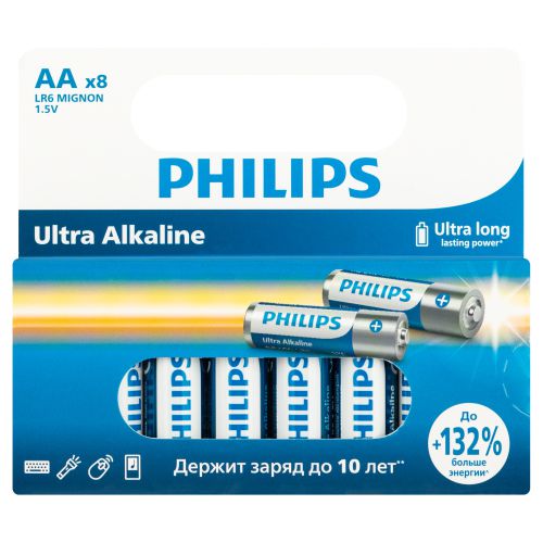 Элемент питания алкалиновый AA/LR6 1.5В Ultra (уп.8шт) Philips Б0064633 фото 2 Элемент питания алкалиновый AA/LR6 1.5В Ultra (уп.8шт) Philips Б0064633 фото 2