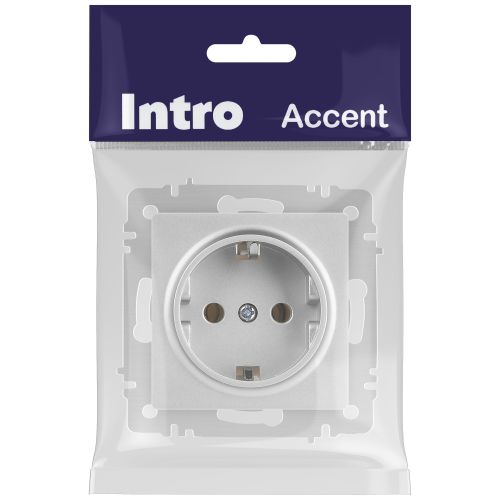 Розетка 1-м СП Accent 6-202-03 16А IP20 250В 2P+E Schuko алюм. Intro Б0063686 фото 2 Розетка 1-м СП Accent 6-202-03 16А IP20 250В 2P+E Schuko алюм. Intro Б0063686 фото 2