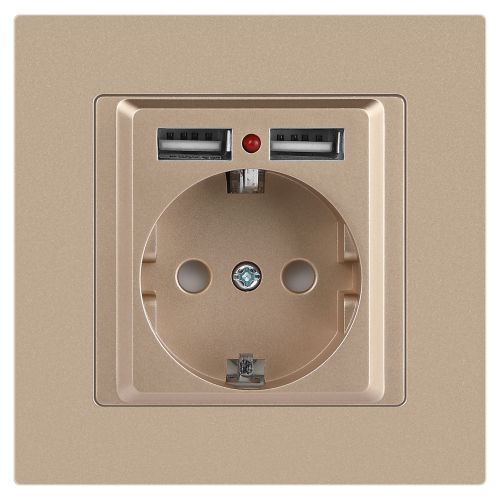 Розетка 1-м СП Accent 6-410-04 16А IP20 250В P+E Schuko + 2хUSB защ. шторки шампань Intro Б0063696 фото 3 Розетка 1-м СП Accent 6-410-04 16А IP20 250В P+E Schuko + 2хUSB защ. шторки шампань Intro Б0063696 фото 3