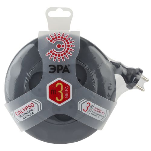 Удлинитель-рулетка 3х3м без заземл. 10А IP20 UR-3-3m-B ПВС 2х0.75 черн. Эра Б0019039 фото 2 Удлинитель-рулетка 3х3м без заземл. 10А IP20 UR-3-3m-B ПВС 2х0.75 черн. Эра Б0019039 фото 2