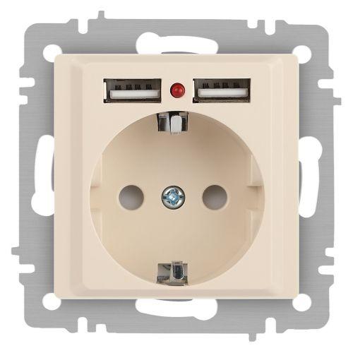 Розетка 1-м СП Accent 6-410-02 16А IP20 250В P+E Schuko + 2хUSB защ. шторки сл. кость Intro Б0063692 Розетка 1-м СП Accent 6-410-02 16А IP20 250В P+E Schuko + 2хUSB защ. шторки сл. кость Intro Б0063692