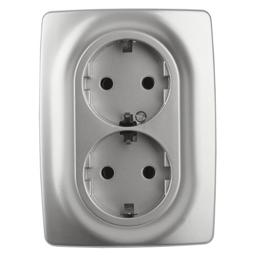 Розетка 2-м СП Эра12 12-2108-03 16А IP20 250В 2х2P+E Schuko защ. шторки алюм. Эра Б0036444 Розетка 2-м СП Эра12 12-2108-03 16А IP20 250В 2х2P+E Schuko защ. шторки алюм. Эра Б0036444