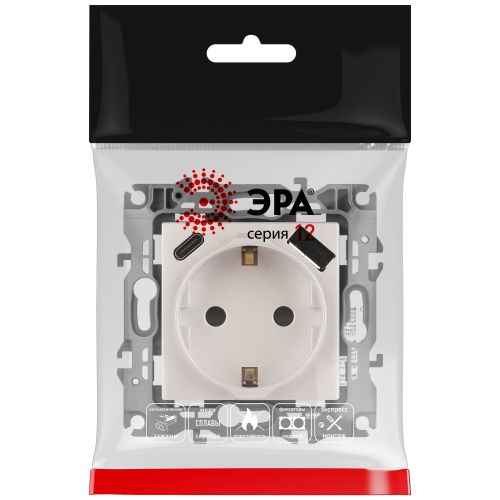Розетка Эра12 12-4108-15 16А 250В 2P+E с USB type-A+C 5В-3А защ. шторки перламутр Эра Б0067767 фото 2 Розетка Эра12 12-4108-15 16А 250В 2P+E с USB type-A+C 5В-3А защ. шторки перламутр Эра Б0067767 фото 2