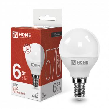 Лампа светодиодная LED-ШАР-VC 6Вт шар 4000К нейтр. бел. E14 570лм 230В IN HOME 4690612020518 Лампа светодиодная LED-ШАР-VC 6Вт шар 4000К нейтр. бел. E14 570лм 230В IN HOME 4690612020518
