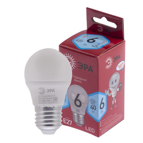 Лампа светодиодная P45-6W-840-E27 R 6Вт шар 4000К нейтр.бел. E27 Эра Б0049644 Лампа светодиодная P45-6W-840-E27 R 6Вт шар 4000К нейтр.бел. E27 Эра Б0049644