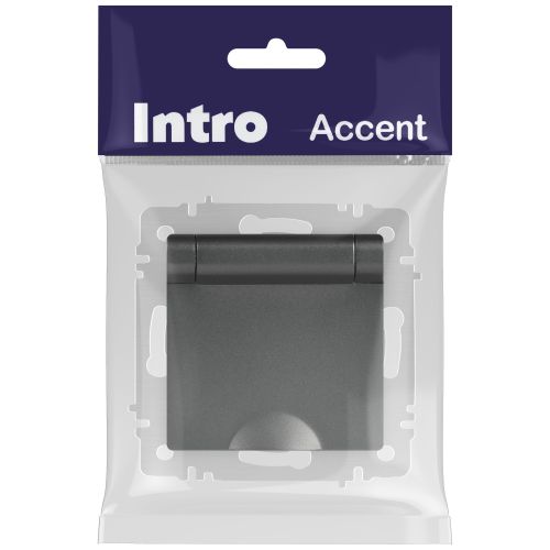 Розетка 1-м СП Accent 6-203-07 16А IP20 250В 2P+E Schuko с крышкой AL/CU графит Intro Б0063441 фото 2 Розетка 1-м СП Accent 6-203-07 16А IP20 250В 2P+E Schuko с крышкой AL/CU графит Intro Б0063441 фото 2