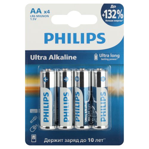 Элемент питания алкалиновый AA/LR6 1.5В Ultra (уп.4шт) Philips Б0062694 Элемент питания алкалиновый AA/LR6 1.5В Ultra (уп.4шт) Philips Б0062694