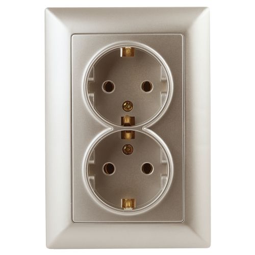 Розетка 2-м СП Solo 4-205-04 16А 250В IP20 2х2P+E Schuko с заземл. шампань Intro Б0053676 Розетка 2-м СП Solo 4-205-04 16А 250В IP20 2х2P+E Schuko с заземл. шампань Intro Б0053676