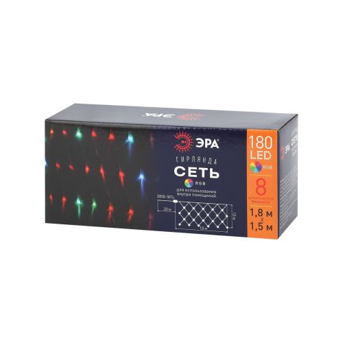 Гирлянда светодиодная "Сеть" 1.8мх1.5м 180LED 8 режимов 220В IP20 RGB ЭРА Б0041902 фото 3 Гирлянда светодиодная "Сеть" 1.8мх1.5м 180LED 8 режимов 220В IP20 RGB ЭРА Б0041902 фото 3