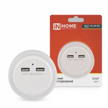Ночник светодиодный NLE 10-LW-DC 2хUSB разъема с датчиком освещения 230В бел. IN HOME 4690612039985 Ночник светодиодный NLE 10-LW-DC 2хUSB разъема с датчиком освещения 230В бел. IN HOME 4690612039985