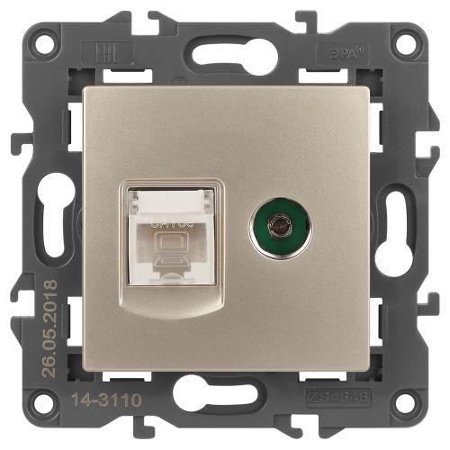 Розетка компьютерная + телевизионная 2-м Elegance 14-3110-04 RJ45 + TV IP20 механизм шампань Эра Б0034317 Розетка компьютерная + телевизионная 2-м Elegance 14-3110-04 RJ45 + TV IP20 механизм шампань Эра Б0034317
