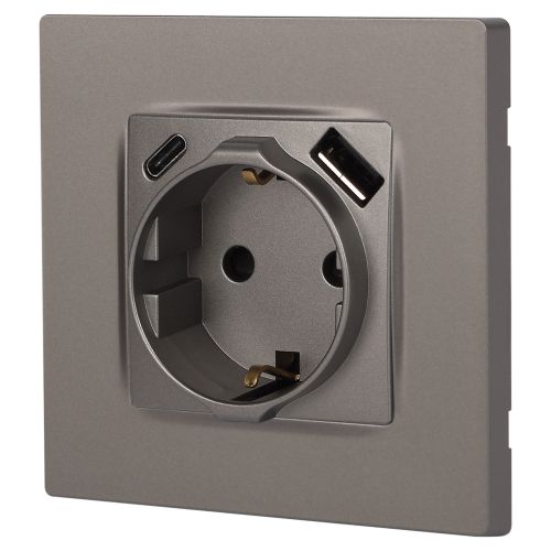 Розетка Эра12 12-4108-16 16А 250В 2P+E с USB type-A+C 5В-3А защ. шторки титан Эра Б0067762 фото 6 Розетка Эра12 12-4108-16 16А 250В 2P+E с USB type-A+C 5В-3А защ. шторки титан Эра Б0067762 фото 6