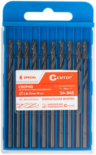 Сверло по металлу СПЕЦИАЛ/Special HSS-G 3.8х75/38мм (уп.10шт) Cutop 54-945 фото 3 Сверло по металлу СПЕЦИАЛ/Special HSS-G 3.8х75/38мм (уп.10шт) Cutop 54-945 фото 3